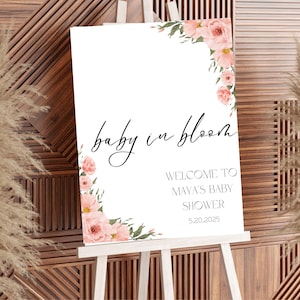 Floral Baby in Bloom Baby Shower Sign, Baby Shower Sign, Editable Baby Shower Sign, Baby in Bloom Floral Baby Shower Theme
