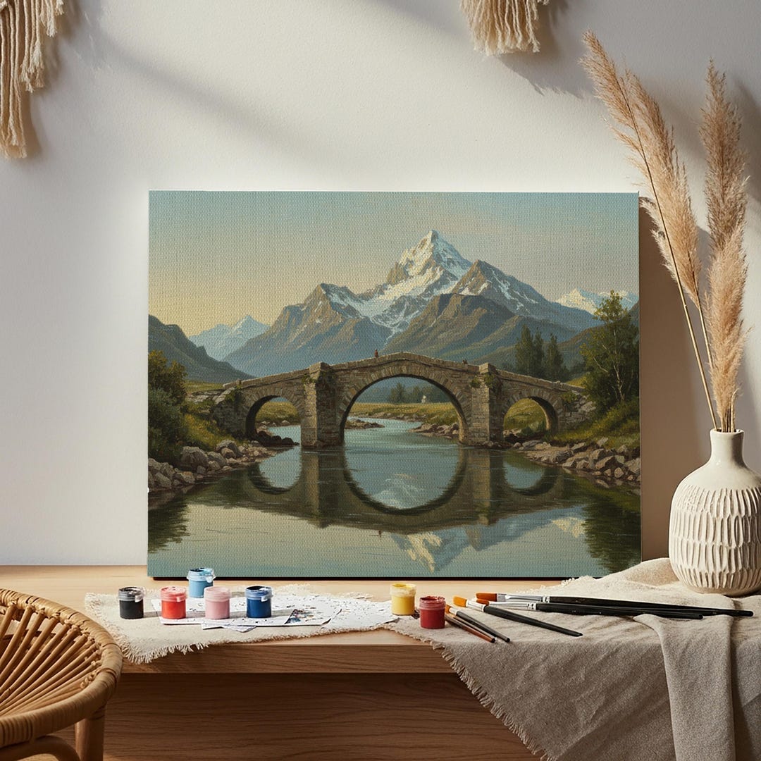 Mountain Bridge Paint by Numbers Kit, Alpine Landscape DIY Painting for ...