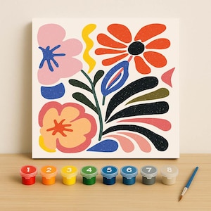 Floral Paint by Numbers Kit, Framed Modern Abstract Flower Art for Beginners, Easy DIY Wall Decor Craft Gift for Adults or Kids