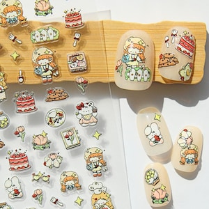 Sweet Bakery Girl Nail Stickers – Kawaii Chef Girl, Cakes, Cookies 3D Sticker Sheet for Planners & Crafts | Cake Puffy Nail Stickers