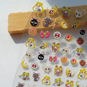 Sailor Moon Nail Stickers | Cute Anime Nail Art | DIY Anime Nails | Moon Cat Nails | Cosplay Nail Decals | Kawaii Animated Nail Design