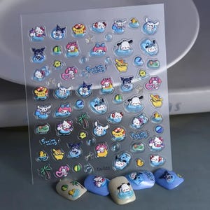 koreanische 3D Kawaii Anime Nagelsticker - Niedliche Sanrio Charaktere, Begabte Nail Art, Geschenk für Nagelliebhaber, Nagelideen für den Sommer