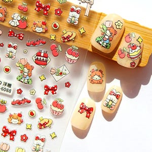 Koreaanse 3D-nagelstickers | Leuke Summe Nails Red Strawberry & Cherry 5D Nail Art met bloemen | Zelfgemaakte zomernagels | Girly zomercadeau