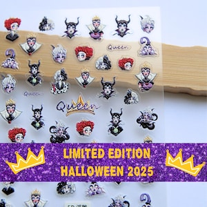 Disney Villain Nail Stickers – Evil Queen, Maleficent, Ursula | Halloween Nail Art for Women & Teens, Cosplay Villain Nails