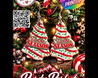 Christmas Cake Earrings UV Printed Christmas Theme Jewelry