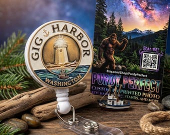 Gig Harbor Lighthouse Badge Reel: PNW Gift for Nurses, Teachers, Office Workers