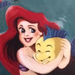 Disney Ariel Little Mermaid & Flounder Digital Art Print- METALLIC