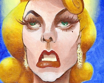 YAS Blonde Drag Queen Pride Bellas Artes Pintura al óleo Impresión de dibujos animados