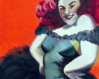 Estampado de chica pin-up de talla grande y estilo burlesque naranja