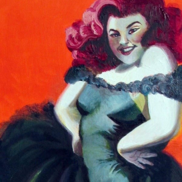 Impression pin-up burlesque orange grande taille