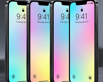 Zestaw 4 tapet na telefon w pastelowym gradiencie na iPhone'a i Androida (do pobrania cyfrowego)