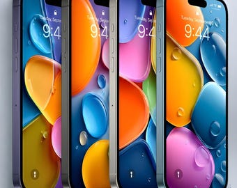 Zestaw 4 abstrakcyjnych, kolorowych tapet ze szkła, nowoczesne płynne kształty w tle, pakiet tapet na telefon, cyfrowe pobieranie na iPhone'a i Androida