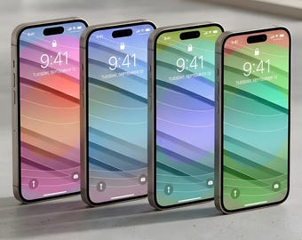 Zestaw 4 tapet na iPhone'a, kolorowa tapeta z abstrakcyjnymi falami, nowoczesne estetyczne tła do telefonu, pobieranie cyfrowe, tapeta na ekran blokady