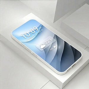 May include: A white smartphone with a blue and white screen displaying the time 10:09 AM, Thursday October 26, and the weather at 72&deg;F. The phone is resting on a white surface.