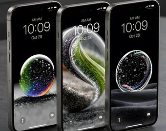 Zestaw 3 abstrakcyjnych tapet na telefon 4K, pakiet tapet na iPhone'a ze szklaną kulą, minimalistyczne tło AMOLED, pobieranie cyfrowe