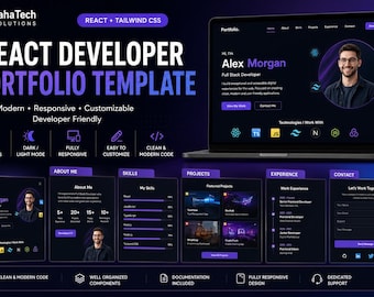 Portfoliosjabloon | Broncode van persoonlijke website | React-ontwikkelaar | Portfolio van een responsieve webontwikkelaar