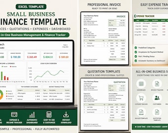 Excel-sjabloon voor de financiën van kleine bedrijven | Factuur-, uitgaven- en inkomstenregistratie | Bedrijfsdashboard