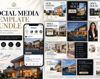 Sociale media-sjablonen voor de vastgoedsector | Instagram-pakket voor makelaars (digitale download)