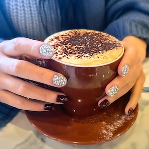 Red Press-On Nails | Short Glossy Red with Rhinestones & Wine Red Cat Eye – Classy, Vampy, Chic, Gloss Finish, Soft Gel Nail  (Oval Squared)