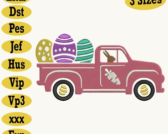 Easter Truck Embroidery design. Happy Easter embroidery, Machines embroidery files, 3 Hoop Sizes
