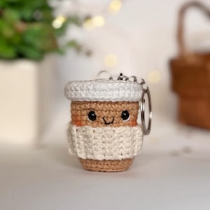 Keychain crochet coffee cup Crochet coffee mug Crochet bag accessories Crochet charms Crochet gifts Big charm Funny keyring Acrylic keyring