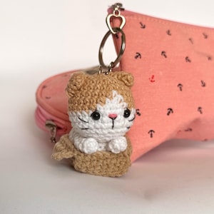 Gehäkelte Amigurumi Katzenschlüsselanhänger Crochet Kätzchen Crochet Katzenspielzeug Niedlicher Geldbeutel-Charme Kitty in a Box Mini-Taschenanhänger Katzen-Themen-Geschenke Kitty-Charme