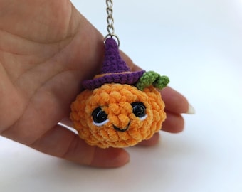 Llavero de calabaza de ganchillo: amuleto de peluche con forma de sombrero de bruja de Halloween