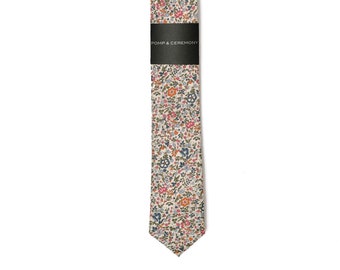 SKINNY TIE Pomp and Ceremony, Men's skinny tie, Liberty of London, print Katie and Millie, neutral, narrow, cotton tie, floral print, groom