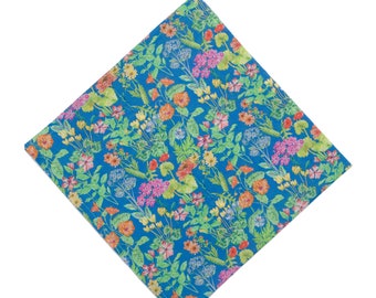 LIBERTY OF LONDON Poet's Meadow Pocket Square, Blue, Yellow, Pink, Floral