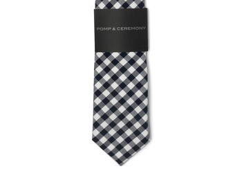 Mens tie, cotton gingham, cotton tie, check blue, white, Groomsmen gift, Grooms tie, cotton