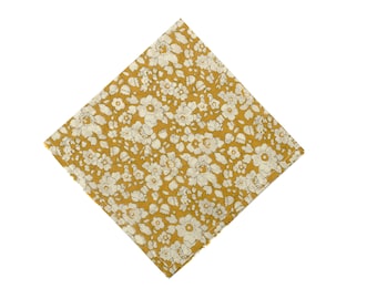 Pomp & Ceremony Pocket Square handkerchief Liberty of London Betsy, Mustard, Cream