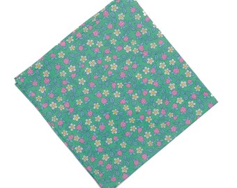 LIBERTY OF LONDON Strawberries and Cream Pocket Square, Green, Pink, Cream