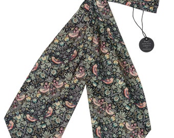 Pomp & Ceremony, Men's Cravat Liberty of London print Strawberry Thief Grey