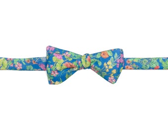 LIBERTY OF LONDON Poet's Meadow Bow Tie, Green, Pink, Cream, Self Tie, Adjustable