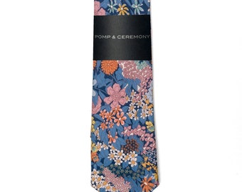 Liberty of London Ciara Tie, Dusty Pink, Burn Orange, Blue, Marigold