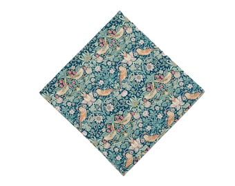 Pomp & Ceremony, Pocket Square, handkerchief, Liberty of London, classic Strawberry Thief, grey blue, pink, teal, tana lawn,  groomsmen gift