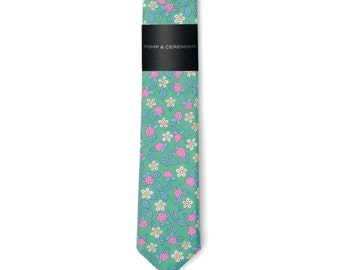 LIBERTY OF LONDON Strawberries and Cream Skinny Tie, Green, Pink