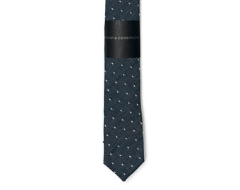 SKINNY TIE Pomp and Ceremony, Men's skinny tie, Chambray dots, indigo blue, dots,narrow, cotton tie, groom