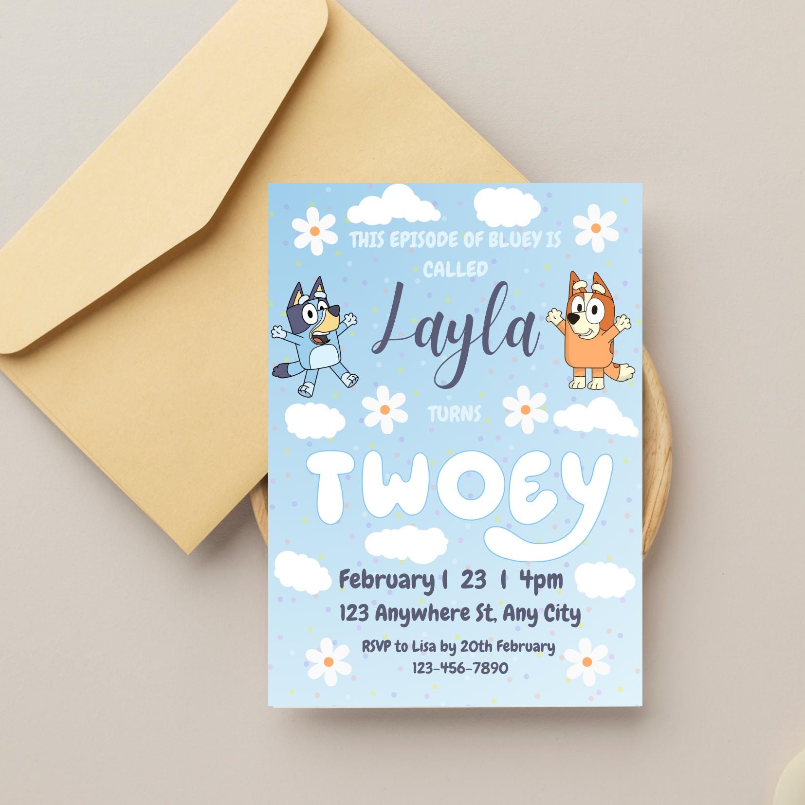 Turns Twoey Blue Invite