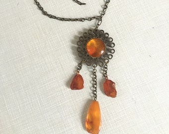 Necklace - Multiple Amber Pendants