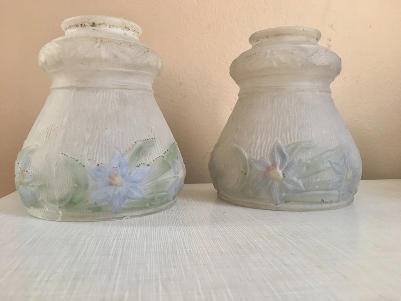 Pair Of 1920s Deco Reverse Painted Glass Lamp Shades Image 0