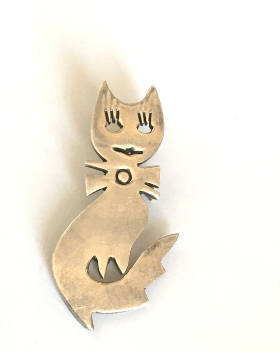 Vintage Taxco Sterling Cat Brooch