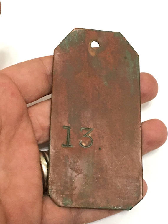 Lucky Number 13 - Super Unusual Old Copper Cow Tag - image 3