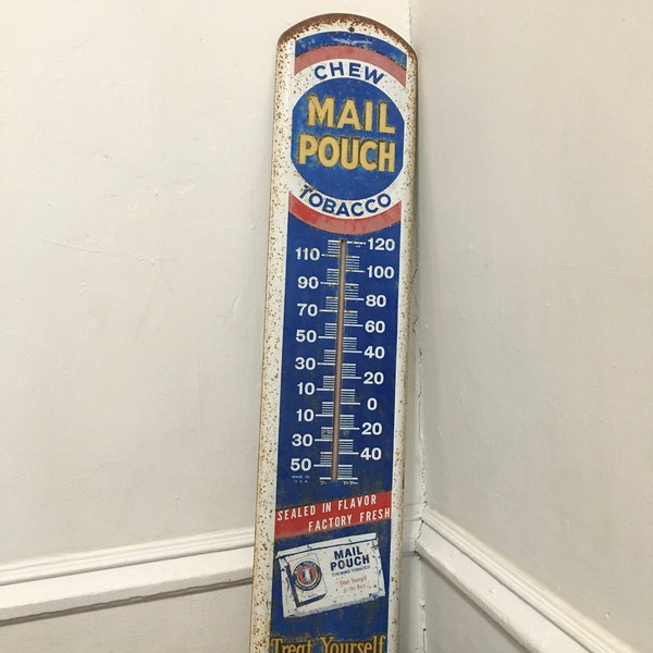 Large old mail pouch tobacco advertising thermometer