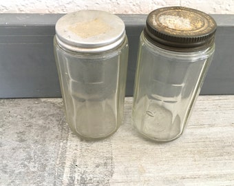 Pair of old Hoosier Spice Jars w Original Metal Lids