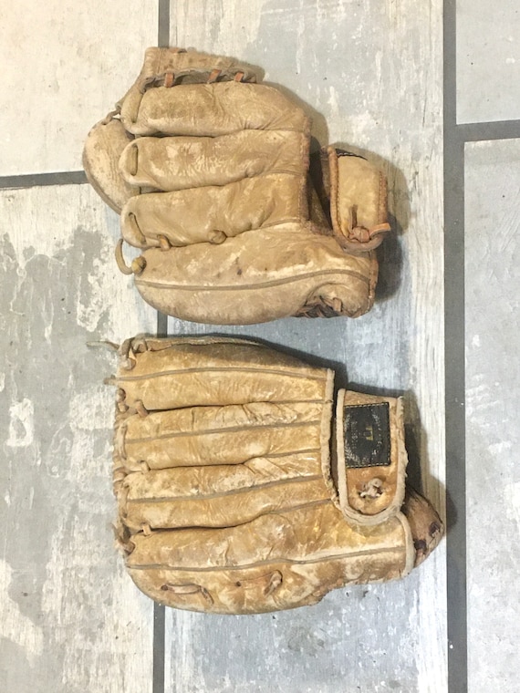 Pair of old Leather baseball Gloves