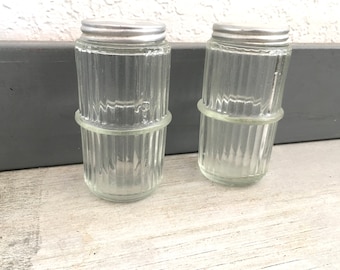 Pair of old Hoosier Spice Jars w Original Metal Lids