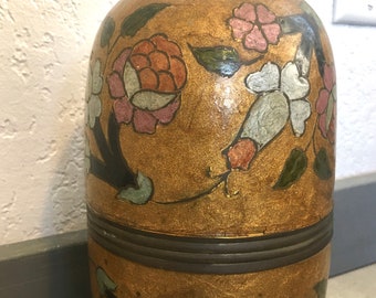 Vintage Brass Asian Vase w/ Enamel