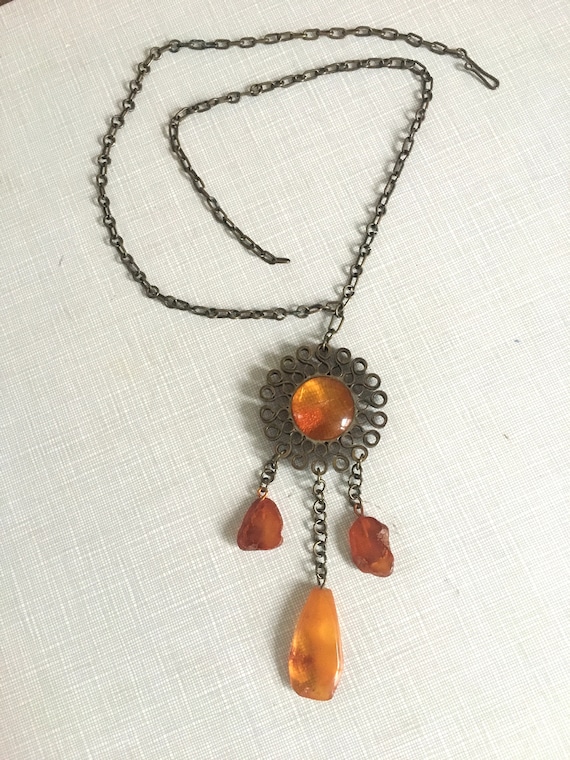 Necklace - Multiple Amber Pendants