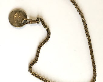 Old Watch Chain with Silver Mercury Dime Fob